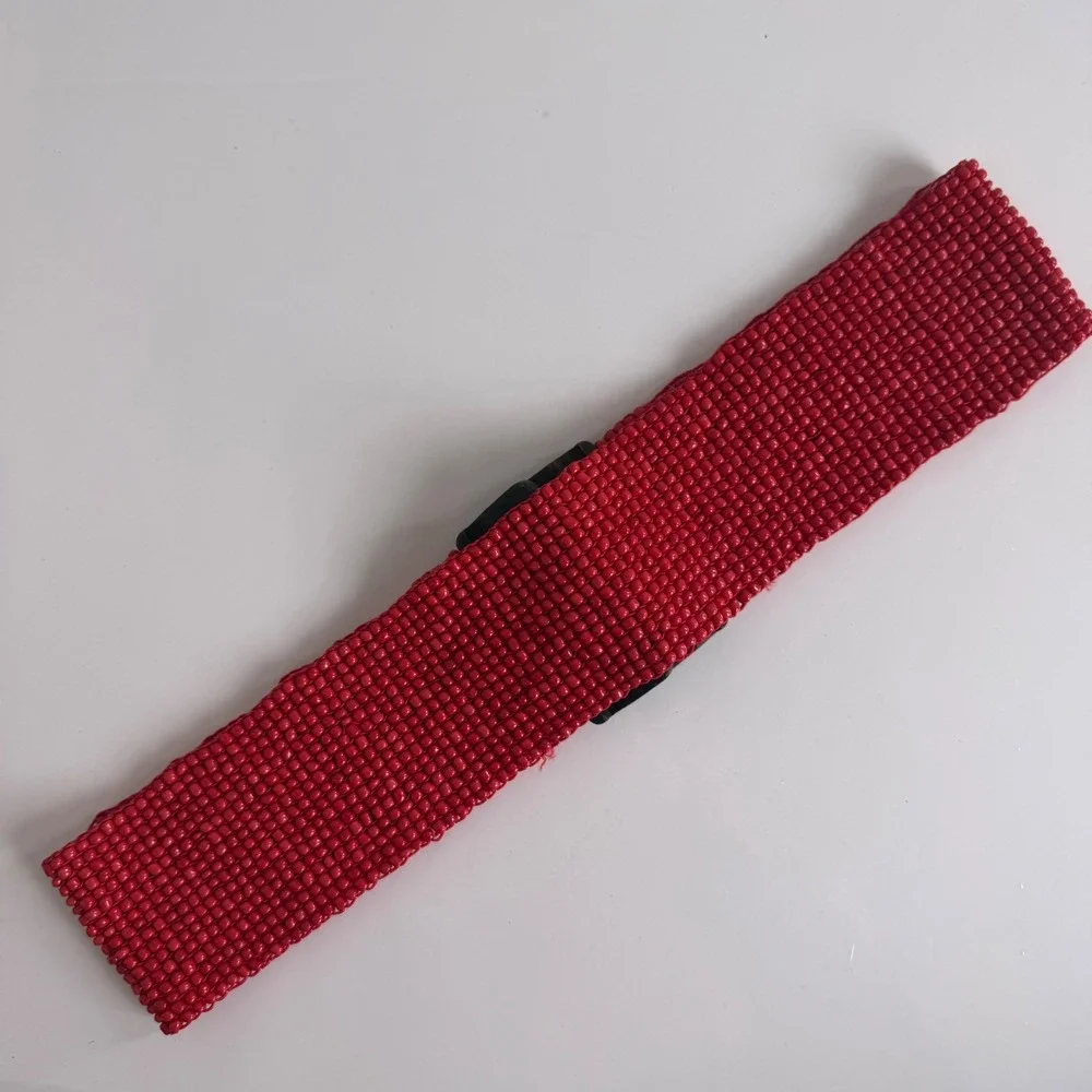 Beaded Belt with Wooden Buckle Detail‎
